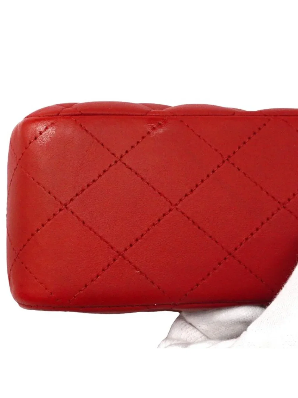 Chanel Shoulder Bag Quilted Lambskin Red Silver